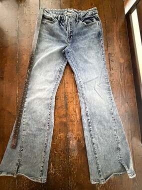 Good American Good Legs Flare Split Hem Jeans Indigo Wash